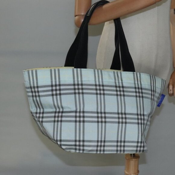 Burberrys Blue Label Nova Check Tote Bag Nylon Light Blue Auth ti2782 - Picture 11 of 13